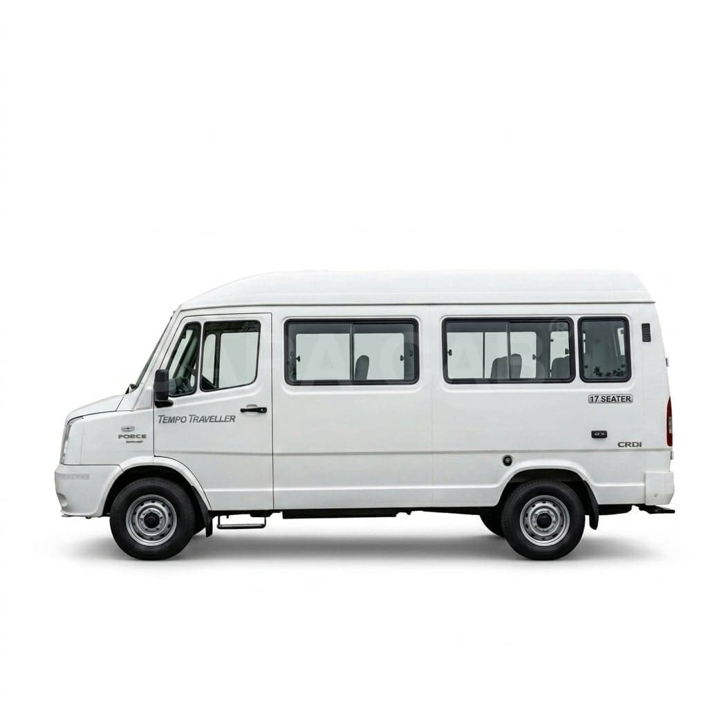 White Tempo Traveller in Coimbatore, chauffeur-driven group van with SARA CAB