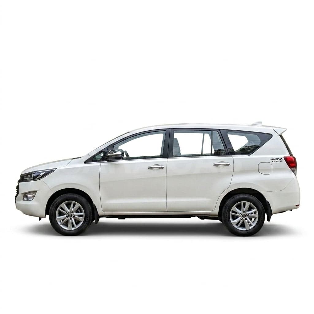 White Toyota Innova Crysta premium MPV taxi in Mysore, chauffeur-driven with SARA CAB