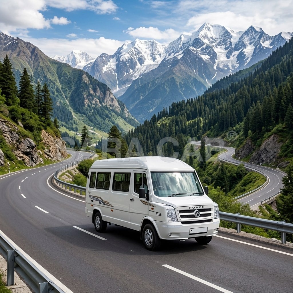 Indian Tempo Traveller van – spacious, plate‑masked for group travel